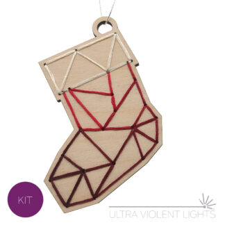 A stocking wooden embroidery kit with variegated red thread as well as ecru.